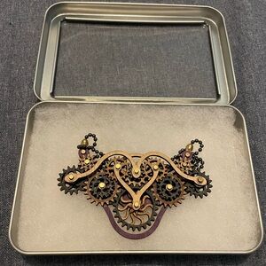 Steampunk Gear Wooden Necklace, Black and Purple